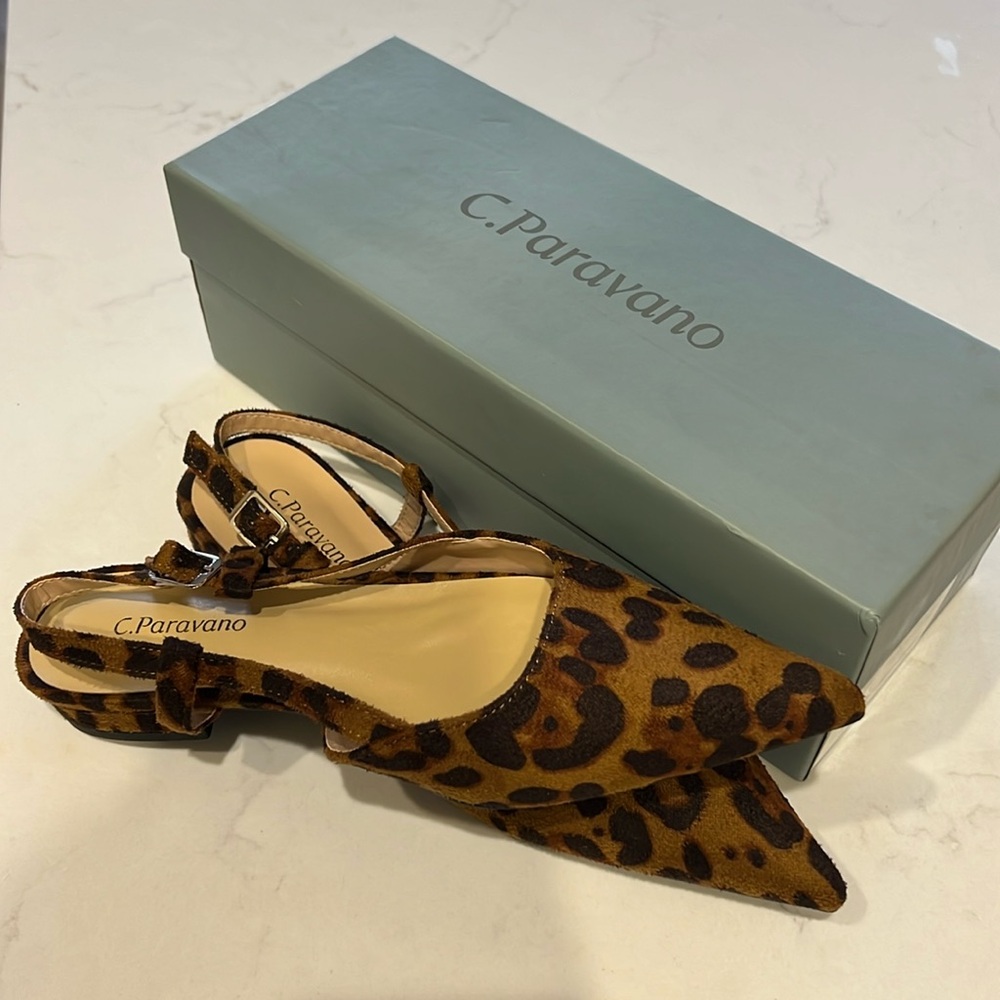 Leopard sling back flats